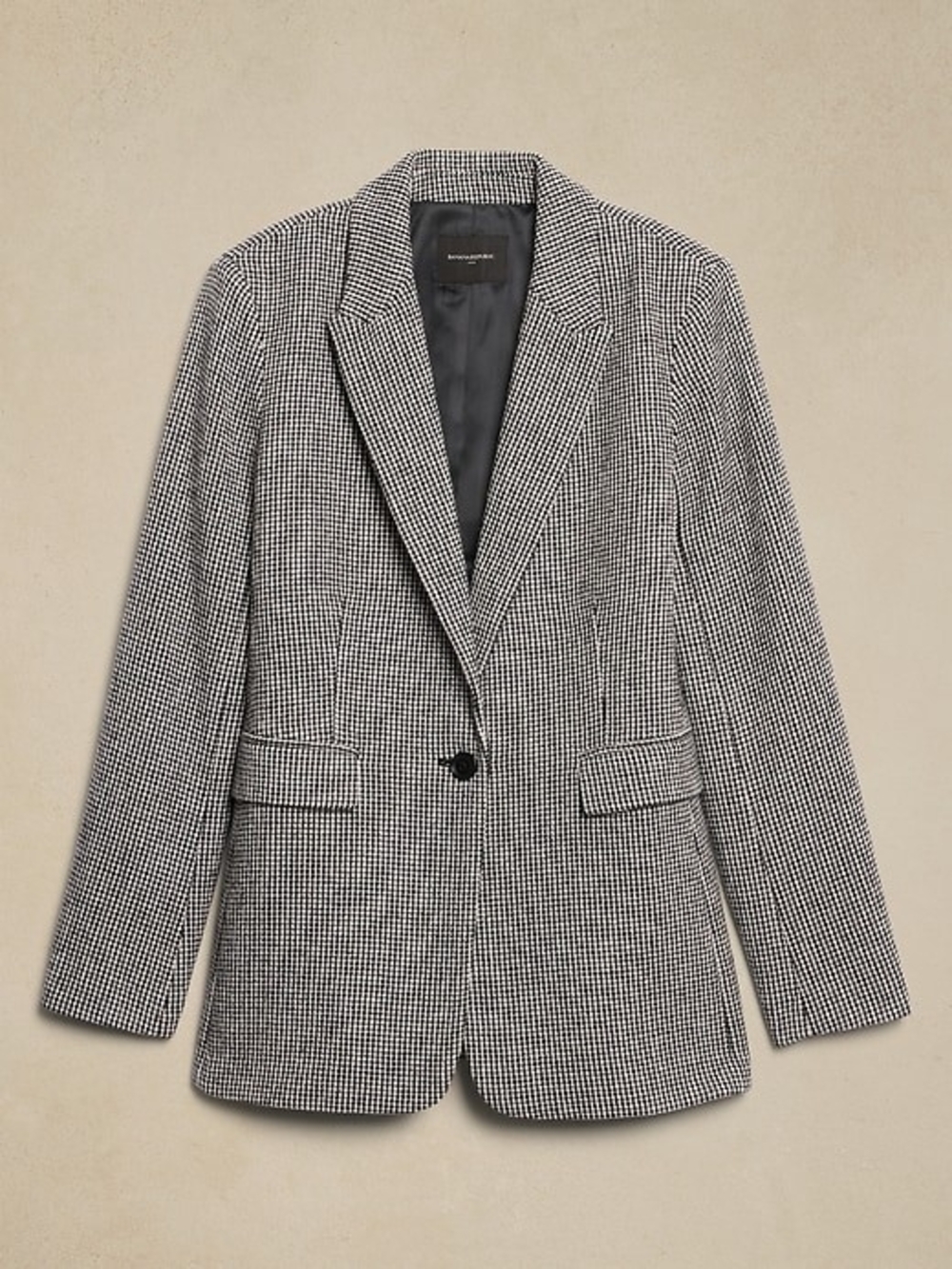 NWOT Banana Republic Wool-Blend Black and White Houndstooth Blazer